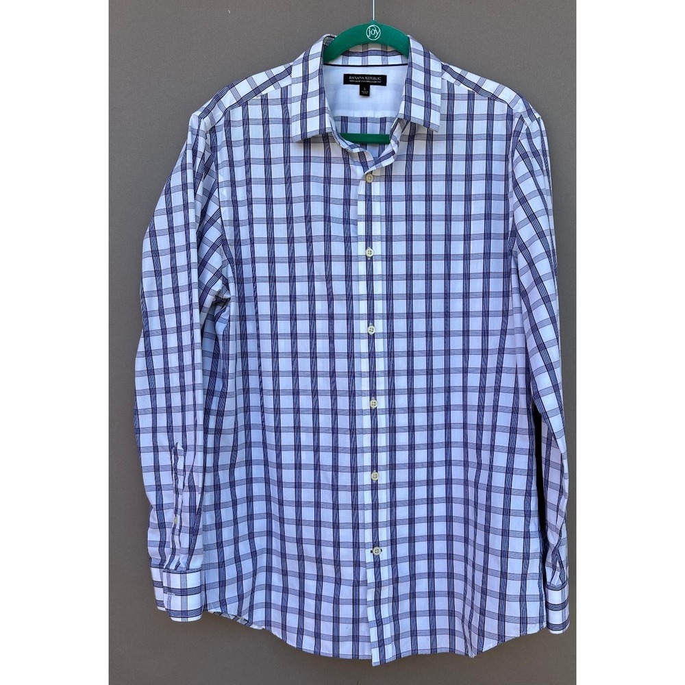 Banana Republic Mens Large Slim Fit Plaid Long Sleeve Button Up Shirt Non-Iron